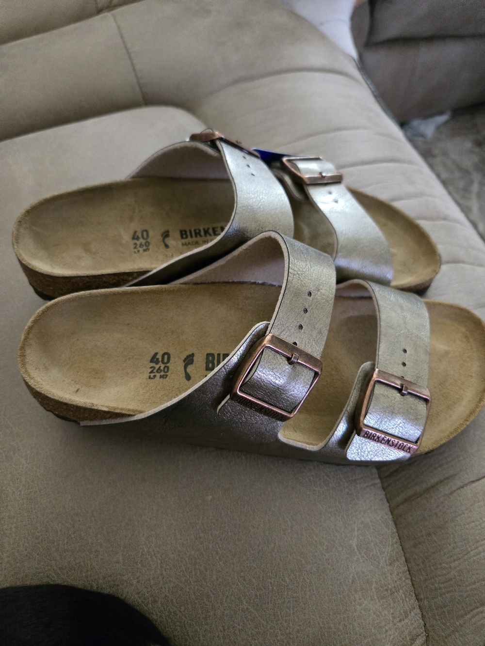 Birkenstock Womens Graceful Taupe Arizona Two-Strap Sandals Narrow Width